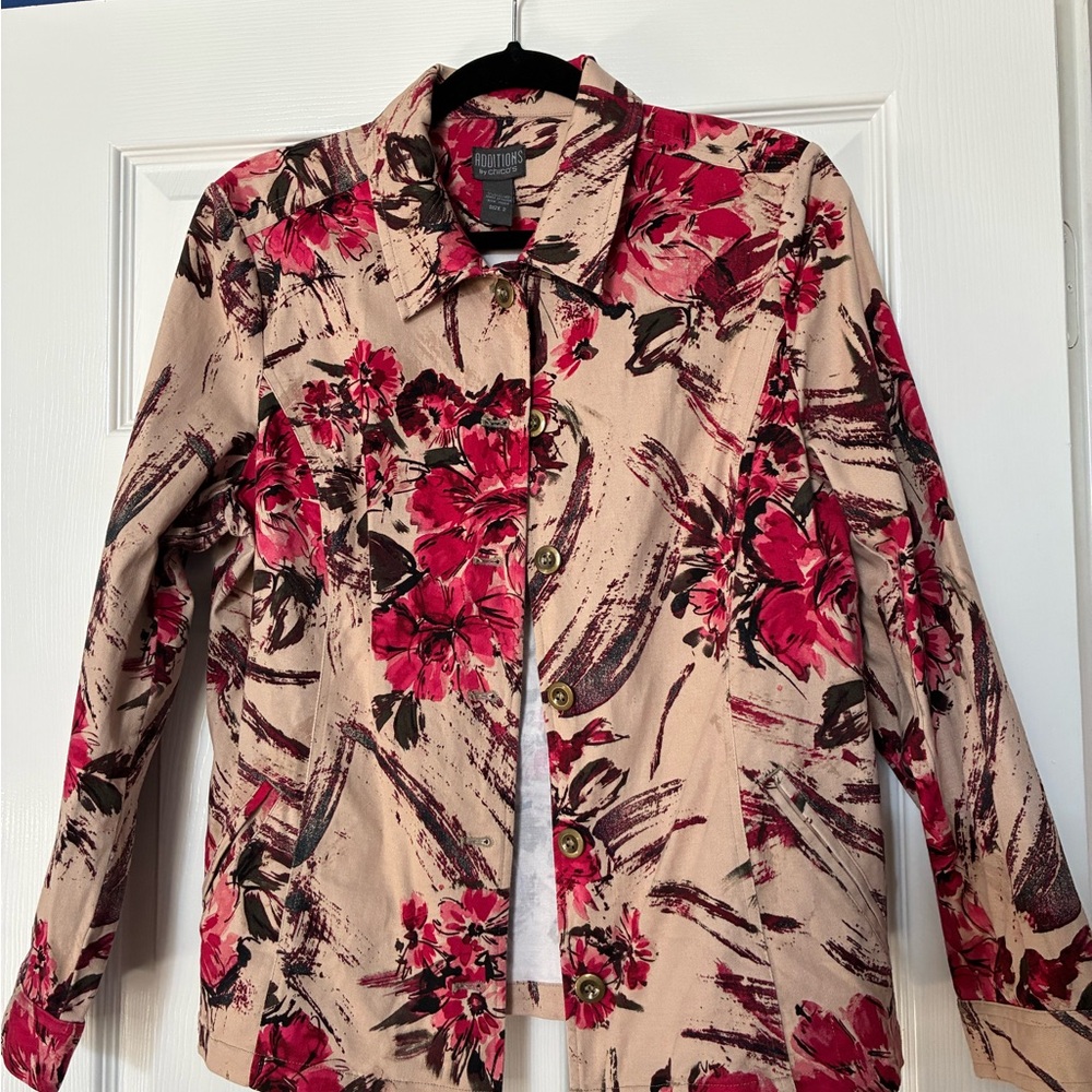 Chico's Beige and Red Floral Blazer